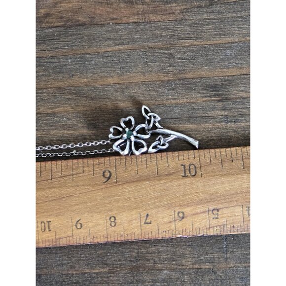 Franklin Mint Celtic Rose Flower Pendant FM83 Sterling Silver with Tiny Emerald - Picture 4 of 10